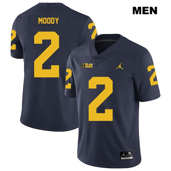 Men's NCAA Michigan Wolverines Jake Moody #2 Navy Jordan Brand Authentic Stitched Legend Football College Jersey IO25R04FQ